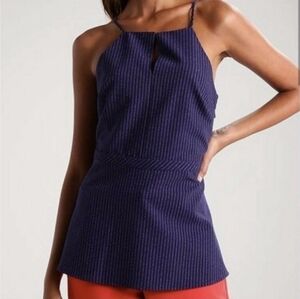 Banana Republic Navy Blue Sadie High Neck Pinstripe Blouse - Size 6